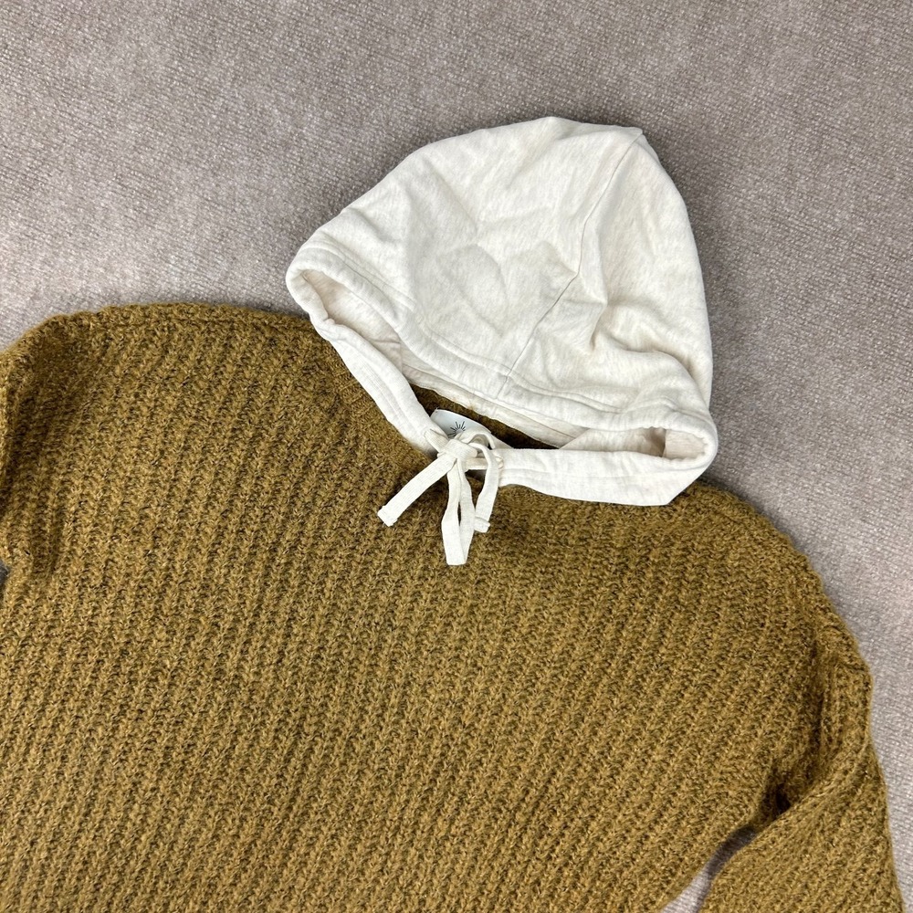 Offline by Aerie Hooded Sweater Womens Small Olive Green Ribbed Knit Soft Cozy